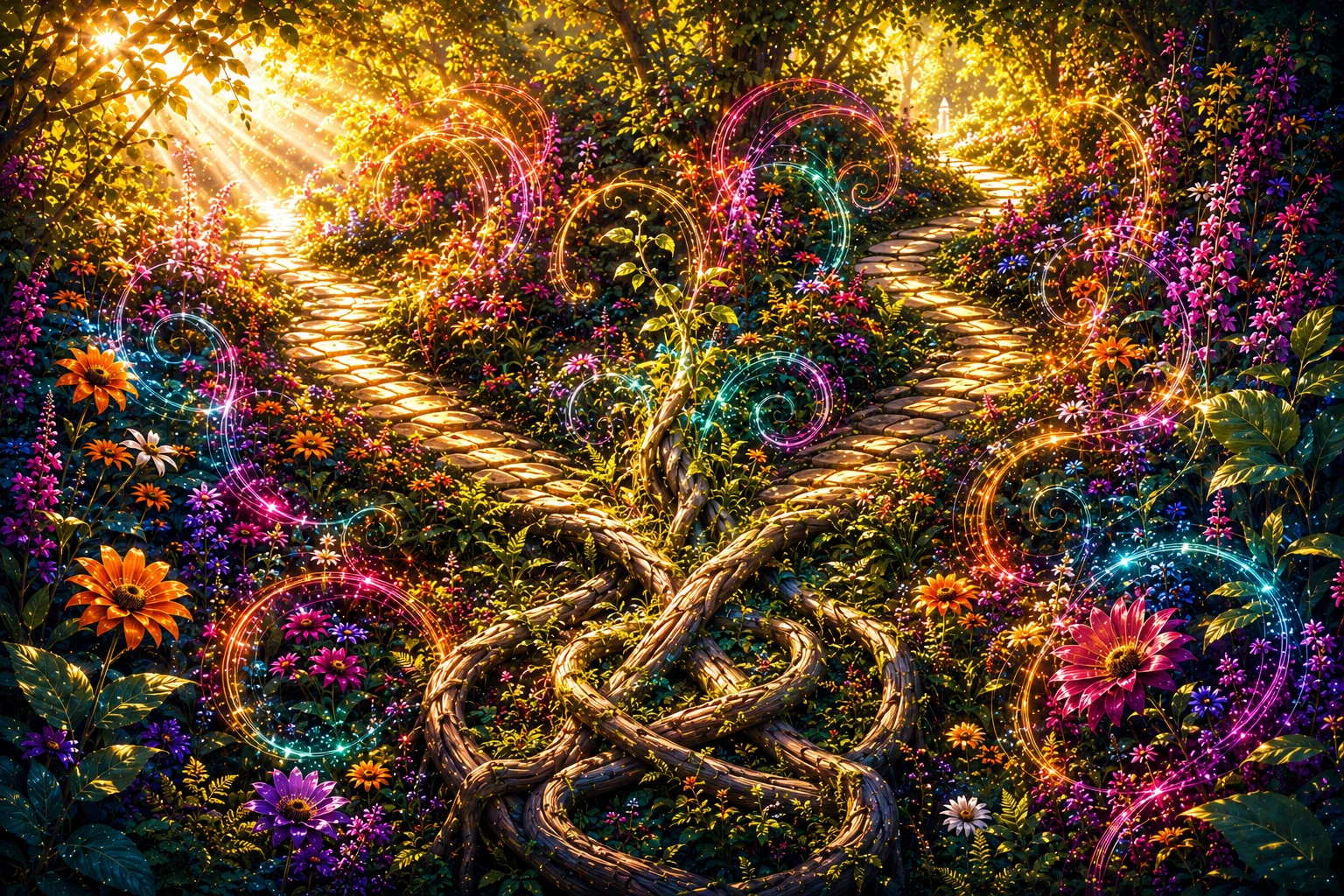 An Electric Garden of visible roots, looping patterns and new pathways.
